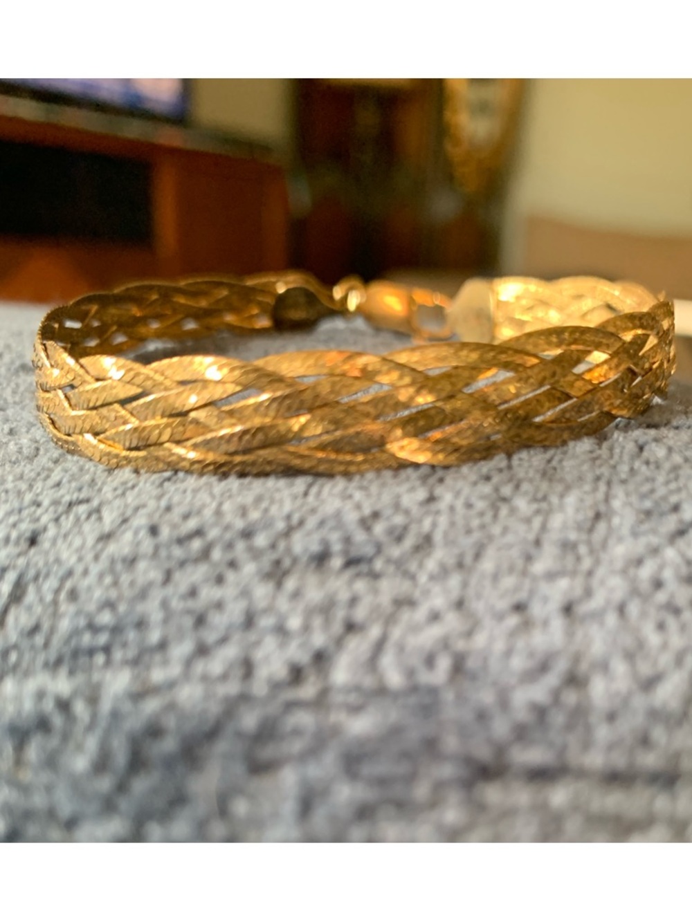 .925 vermeil Italy 6 strand braided herringbone bracelet 7.5 inches classic